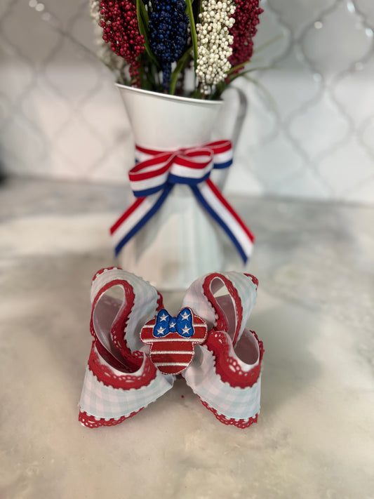 4OJ Blue Gingham Mouse Bow