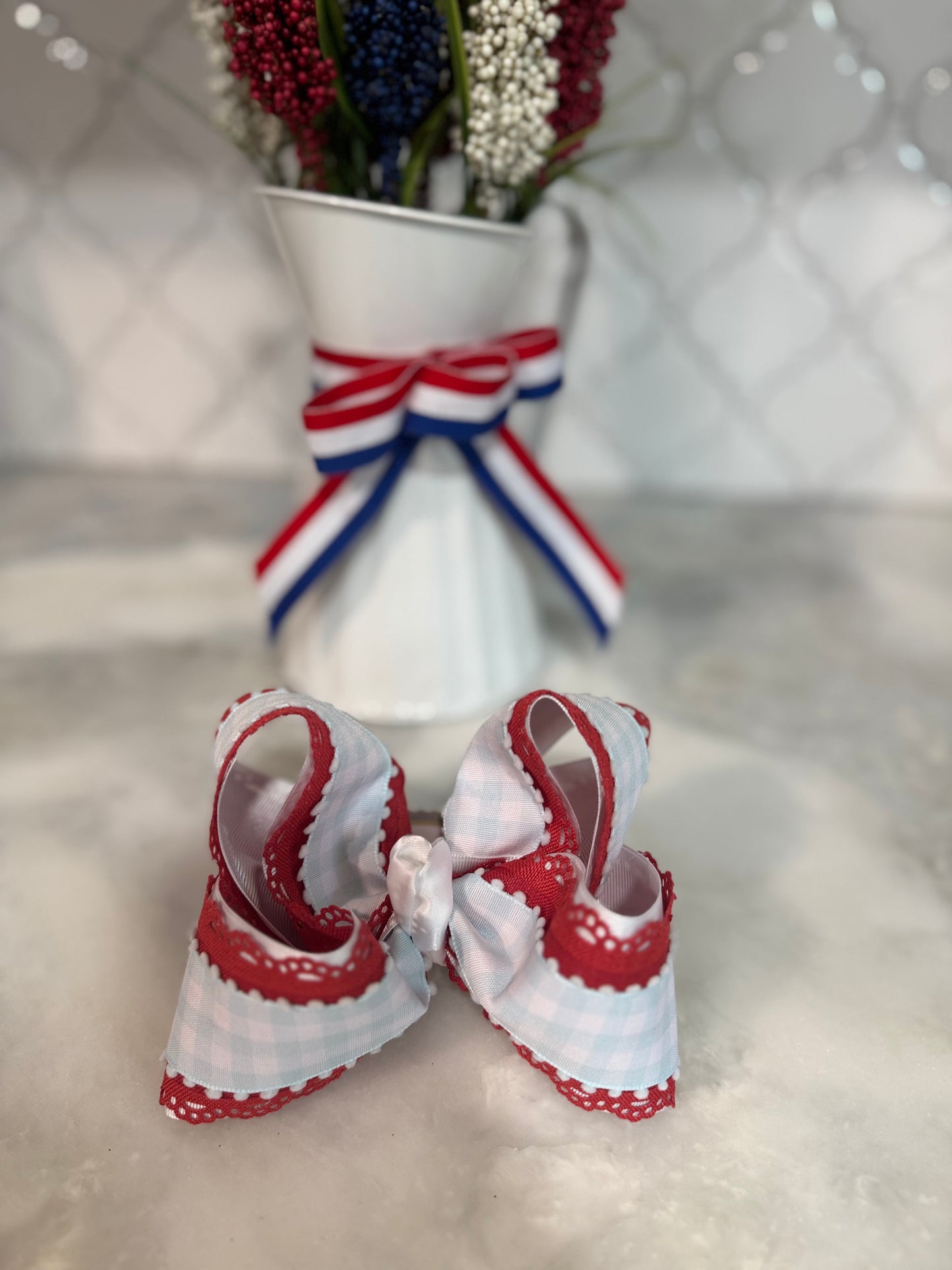 4OJ Blue Gingham Bow