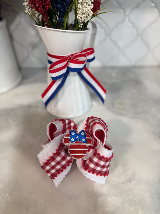 4OJ Red Gingham Mouse Bow